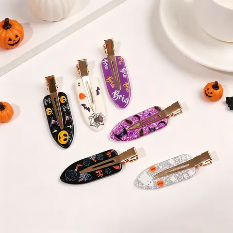 Halloween Haarklammern Acryl Metall Krokodilklemmen Kürbis Fledermaus Geist Spinnennetz Gruselig Festival Zubehör Damen