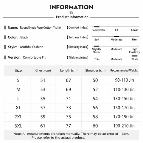 Men Summer Heavyweight Cotton T-Shirt Casual Short Sleeve Round Neck Loose Soft Breathable Basic Solid Color Comfortable Top