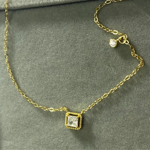 Collana con Pendente a Cubetto Verde Smeraldo in Argento Sterling S925 per Donna Catena a Clavicola con Strass Retrò Gioielli Regalo