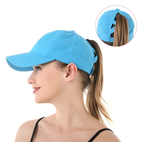 Women High Ponytail Baseball Cap Breathable Mesh Quick Dry Criss Cross Running Sun Hat Outdoor Adjustable Polyester Hat