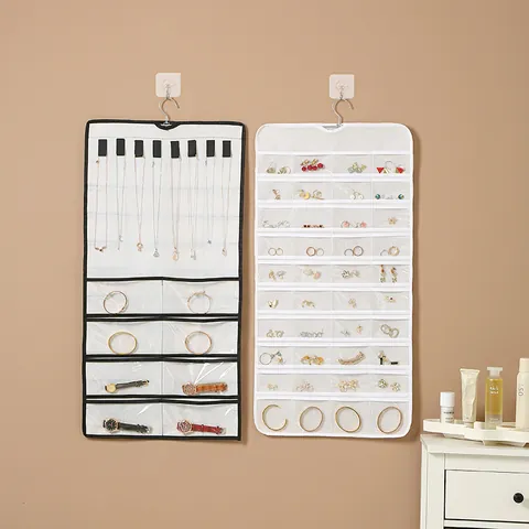 Dubbelzijdige Transparante Sieraden Hangende Organizer Tas Multi-Pocket Stofdichte Kast Opbergtas Voor Oorbellen Kettingen Horloges