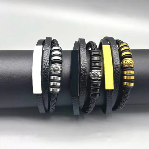 Bracelet Homme Vintage Multicouche en Cuir Tressé Avec Boucle Magnétique en Acier Inoxydable Bijoux de Mode Faits à la Main Cadeau