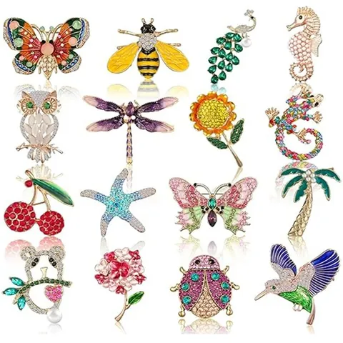 Vintage Dier Insect Broche Speld Voor Vrouwen Legering Strass Emaille Uil Vlinder Bij Libel Pauw Sieraden Cadeau