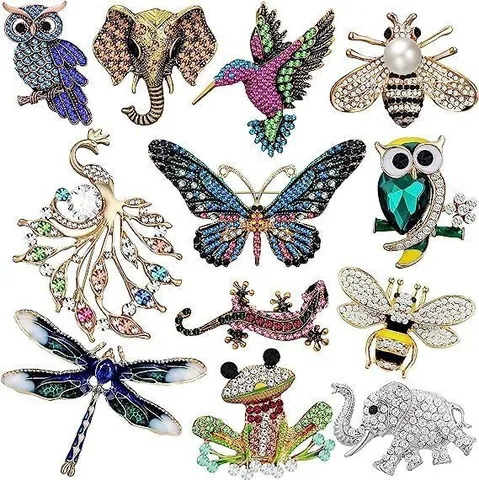 Broche Animale de Mode en Alliage de Zinc Strass Perle Artificielle Hibou Papillon Abeille Broches Bijoux Cadeau pour Femme