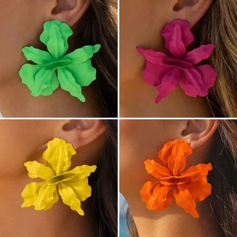 Statement Bloemblaadje Oorbellen Voor Dames Grote 3D Onregelmatige Matte Verf Legering Zomer Strand Vakantie Sieraden