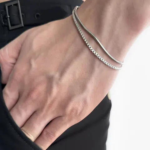 Bracciale in Acciaio al Titanio a Doppio Strato con Catena a Serpente e Box per Uomo Donna Gioielli Argento Minimalisti Geometrici