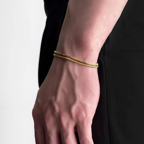 Bracciale in Acciaio al Titanio a Doppio Strato con Catena a Serpente e Box per Uomo Donna Gioielli Argento Minimalisti Geometrici