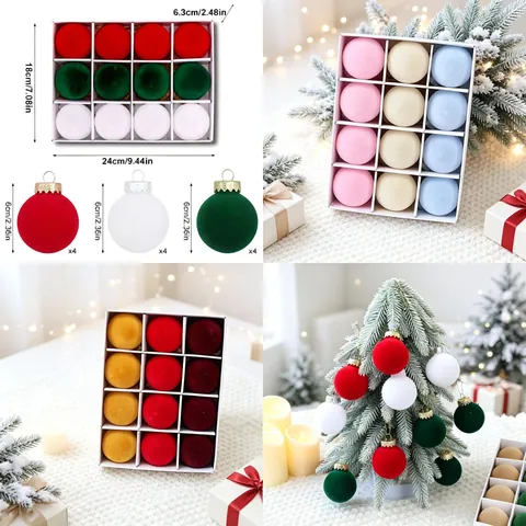 Flocked Christmas Ball Ornaments PET Soft Velvet Textured Hanging Tree Baubles Holiday Party Home Decor European Style