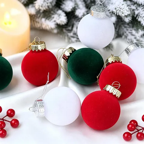Flocked Christmas Ball Ornaments PET Soft Velvet Textured Hanging Tree Baubles Holiday Party Home Decor European Style