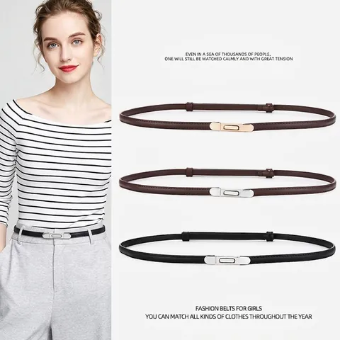 Cintura Sottile da Donna in Vera Pelle Minimalista Moda Cintura Regolabile per Abiti Completi Cappotto Cintura in Crosta