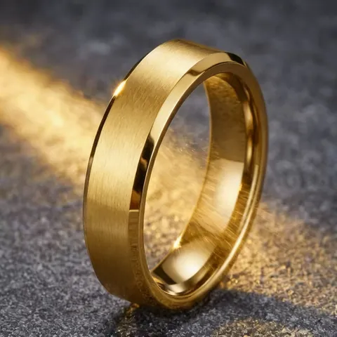 Bague Anneau Minimaliste en Acier Inoxydable Brossé Mat Pour Hommes Femmes Bord Biseauté Électroplaqué Design de Niche Bijoux de Mode