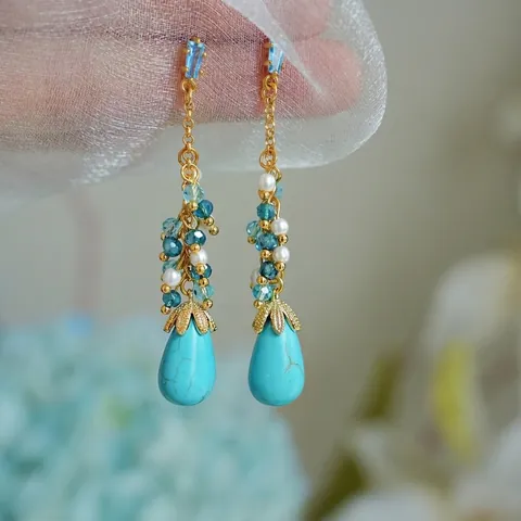 Vintage Etnische Stijl Waterdruppel Kwastje Oorbellen Voor Vrouwen Zilveren Stift Strass Kunstparel Sieraden Oorbel