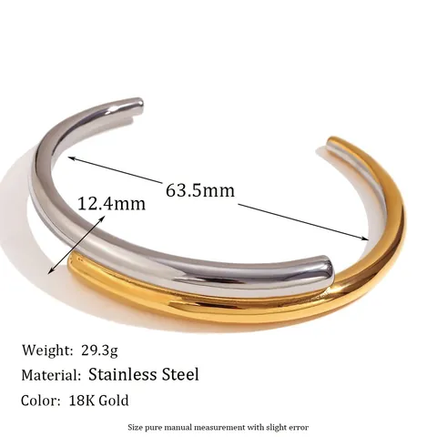 Minimalistischer Zweifarbiger Manschettenarmreif Und Ineinandergreifender Ring 18K Vergoldet 316L Edelstahl Geometrischer Schmuck Damen