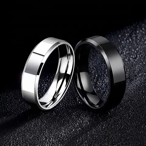 Minimalist Stainless Steel Beveled Edge Band Ring For Women Men Unisex Black Gold Silver Rose Gold Non Fading Titanium Steel Ring Simple Jewelry Wedding Promise Ring