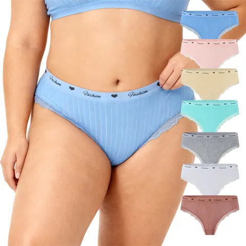 Perizomi Da Donna In Cotone A Costine Vita Bassa Traspirante Bordo In Pizzo Elastico In Vita Stampa Cuore Fashion Comfort