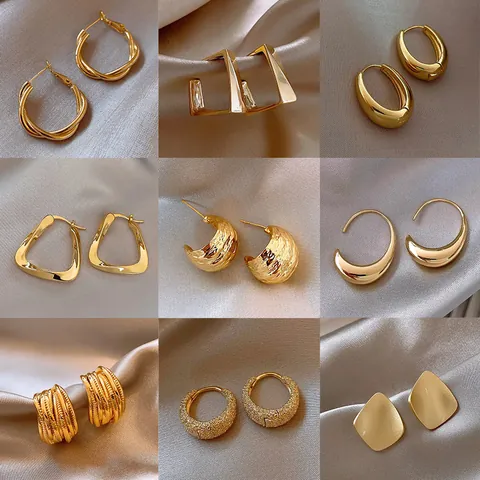 Geometric Metal Hoop Stud Earrings With 925 Sterling Silver Earring Post Gold Silver Rhinestone Pleated Earrings For Women Jewelry