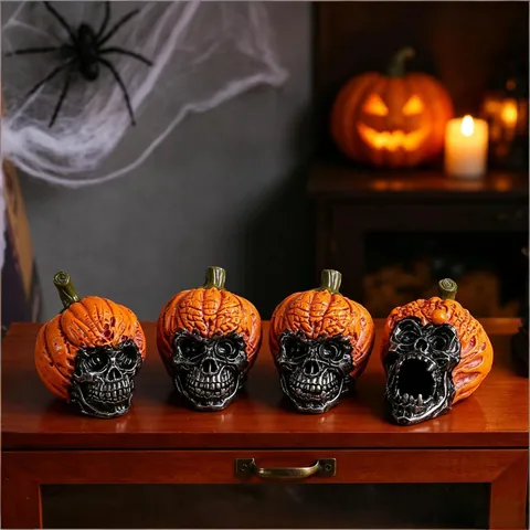 Halloween Pumpkin Skull Resin Ornament Vintage Gothic Ghost Head Desktop Decoration Prop For Home Party Window Display