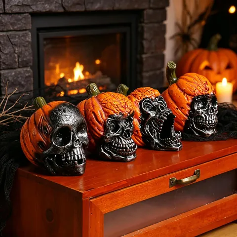 Halloween Pumpkin Skull Resin Ornament Vintage Gothic Ghost Head Desktop Decoration Prop For Home Party Window Display
