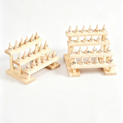 Massief Houten Ring Display Stand Gelaagde Sieradenhouder Kegels Bureau Organisator Natuurlijk Rustiek