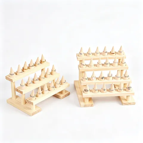 Massief Houten Ring Display Stand Gelaagde Sieradenhouder Kegels Bureau Organisator Natuurlijk Rustiek