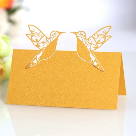 Marque-places Découpe Laser Colibri Papier Perlé Cartes de Table pour Mariage Banquet Décoration de Table de Fête
