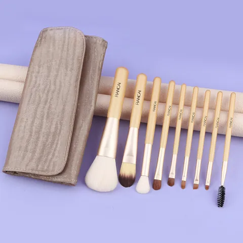 Professionelle Make Up Pinsel Mit Ponyhaar Synthetikfaser Holzgriff Puder Foundation Lidschatten Pinsel Und PU Aufbewahrungstasche