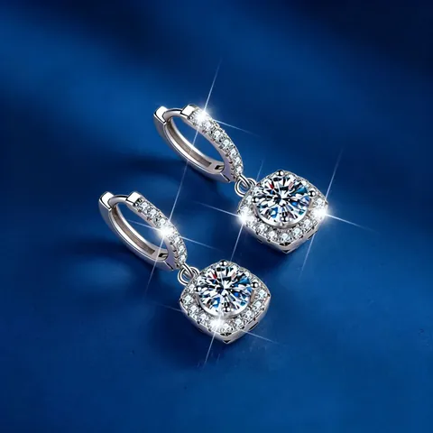 Elegant 925 Sterling Silver Moissanite Stud Earrings For Women Brilliant Round Zirconia Square Halo Earrings Fine Jewelry