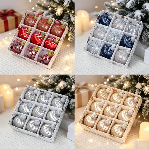 Bolas De Navidad Adornos Plástico Espuma Hilo De Satén Purpurina Pintado Transparente Festivo Decoración Árbol Hogar