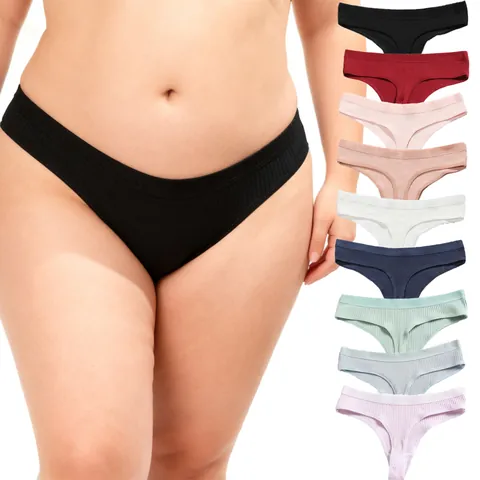 Perizoma Da Donna In Cotone A Costine Mutandine Vita Bassa Traspirante T-Back Intimo Comodo Stile Senza Cuciture