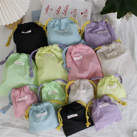 Oxford Cloth Drawstring Pouch Bag Macaron Color Portable Storage Organizer For Cosmetics And Small Items