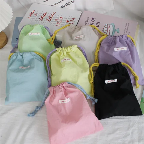 Oxford Cloth Drawstring Pouch Bag Macaron Color Portable Storage Organizer For Cosmetics And Small Items
