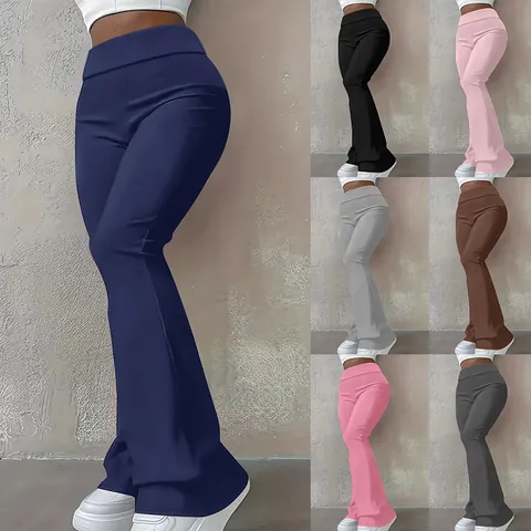 Women High Waist Flare Leggings Solid Color Stretchy Bootcut Yoga Pants Casual Slim Fit Sporty Long Trousers For Ladies
