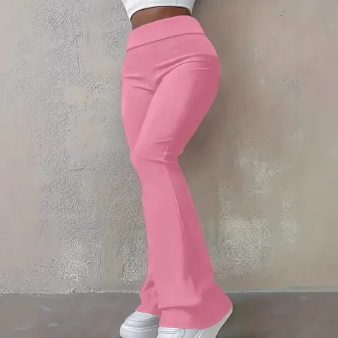 Women High Waist Flare Leggings Solid Color Stretchy Bootcut Yoga Pants Casual Slim Fit Sporty Long Trousers For Ladies