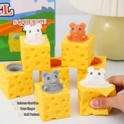 Muis In Kaas Beker Squeeze Speelgoed Grappige Stressverlichting Pop-Up Squishy Voor Bureau Decoratie Nieuwigheid Cadeau