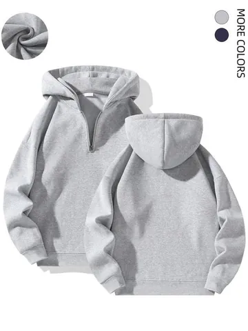 Γυναικείο Oversized Hoodie με Μισό Φερμουάρ Μονόχρωμο Casual Φούτερ Πολυεστέρας Πεσμένοι Ώμοι Πλεκτές Μανσέτες Τοπ