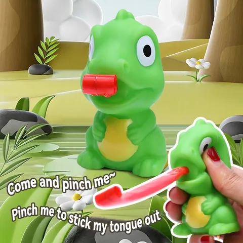 Jouet à Presser Grenouille Dinosaure Soulagement du Stress Jouet Sensoriel Avec Langue Rétractable Son Silicone Cadeau