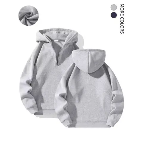 Women American Style Heavyweight Half-Zip Hoodie Oversized Solid Color Long Sleeve Sweatshirt Casual Streetwear Cotton Hooded Top