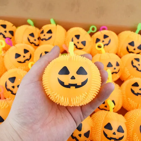 Pelota de Púas de Calabaza Luminosa de Halloween Juguete para Apretar Alivio del Estrés Jack-O-Lantern para Fiesta