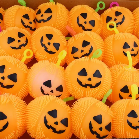 Pelota de Púas de Calabaza Luminosa de Halloween Juguete para Apretar Alivio del Estrés Jack-O-Lantern para Fiesta