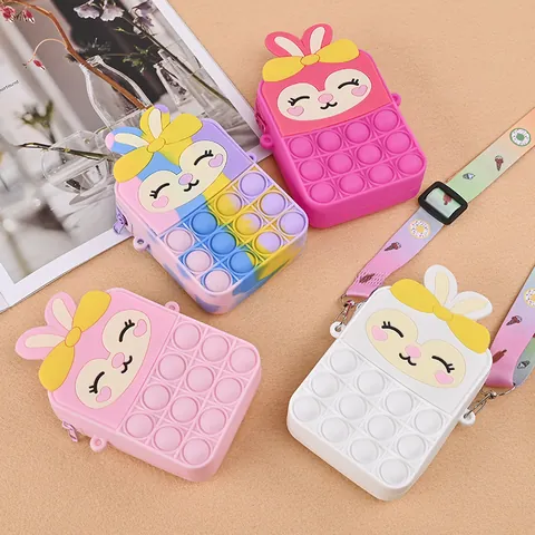 Girl'S All Seasons Silica Gel Cartoon Cute Square Zipper Small Wallet