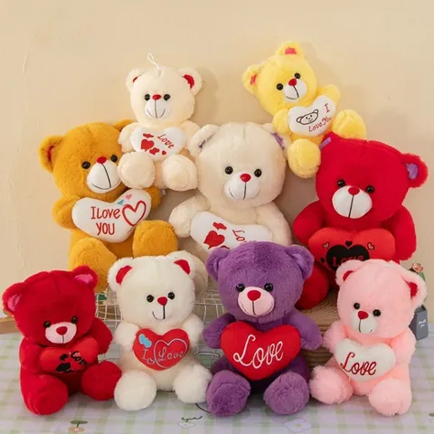 Peluche Ours en Peluche Dessin Animé Avec Broderie Cœur Amour Cadeau Saint Valentin pour Filles Ours en Peluche Doux Poupée