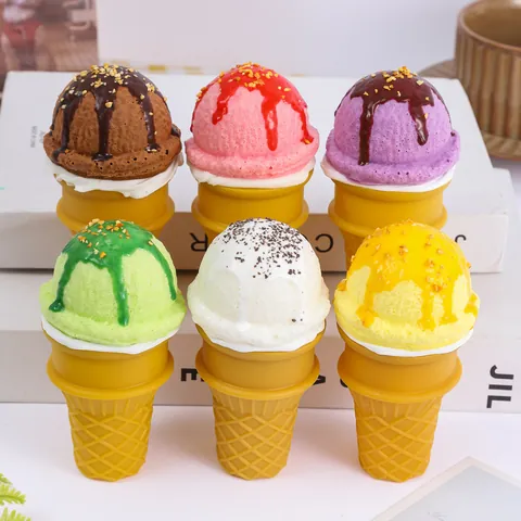 Modelo Realista de Cono de Helado de Simulación de PU Accesorios de Exhibición de Postres Artificiales Para Decoración Del Hogar