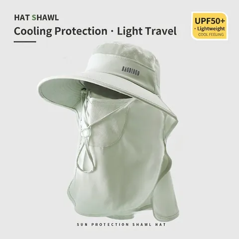 Women Full Face Sun Hat UPF 50 Plus Neck Protection Mesh Wide Brim Bucket Hat For Cycling Beach Polyester Mask Hat