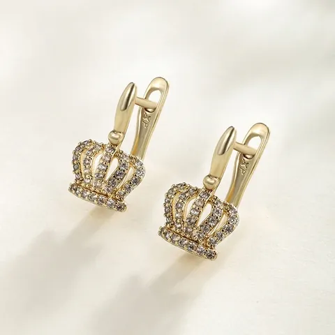 Luxury Copper Zirconia Crown Hoop Earrings For Women Gold Plated Elegant Minimalist Korean Fashion Jewelry Daily Accessories