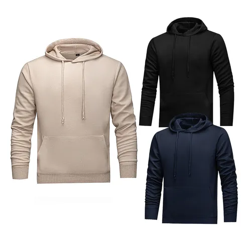 Herren Einfarbig Pullover Hoodie Minimalistisch Polyester Langarm Sweatshirt Mit Kängurutasche Casual Hoodie Für Männer