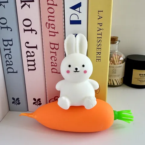 Cute White Rabbit Carrot Squeeze Toy TPR Slow Rebound Stress Relief Toy Soft Squishy Fidget Toy For Office Desk Decor