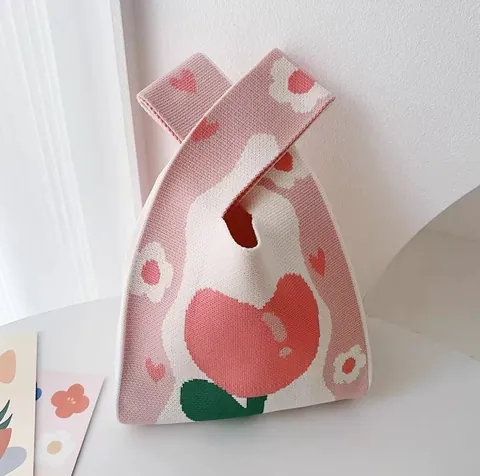 Bolso Tote De Punto Mujeres Rayas Patrón Flor Animal Corazón Bolso De Mano Poliéster Versátil Casual
