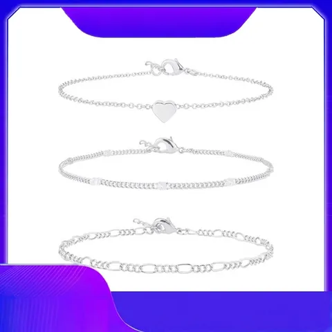 Set Cavigliera a Maglia Cubana Impermeabile in Ottone per Donna Ciondolo a Cuore Catena Figaro Cavigliere con Strass Gioielli