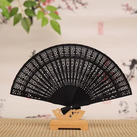 Chinese Style Hollow Out Carved Wooden Folding Fan Vintage Handheld Fan For Wedding Dance Party Decoration Ladies Gift Fan