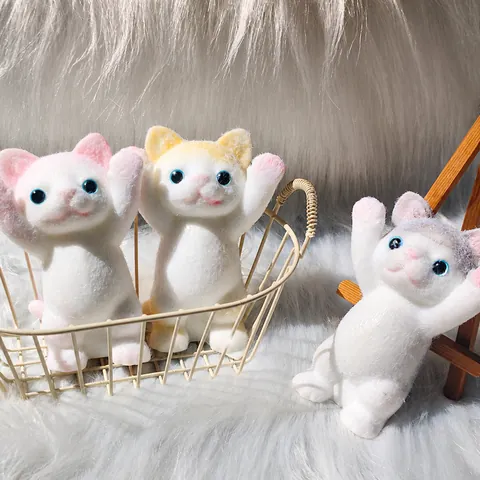 Cute Raising Hands Cat Squishy Toy TPR Flocked Kitten Stress Relief Squeeze Toy Mini Pet Ornament For Kids And Adults